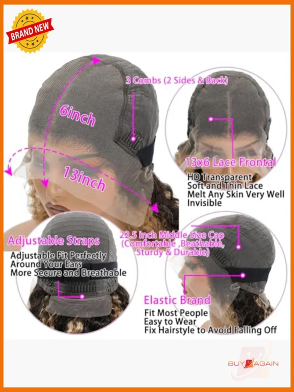 13x6 Deep Wave Lace Front Wig Human Hair 210% Density Pre Plucked 28inch HD
